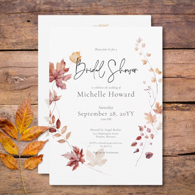 Convite Russo Burgundy & Rust Call Deixa Chá de panela (Rustic Burgundy & Rust Fall Leaves Bridal Shower Invitation)