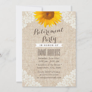 Convite Russo Burlap & Lace Sunflower Retirement Party
