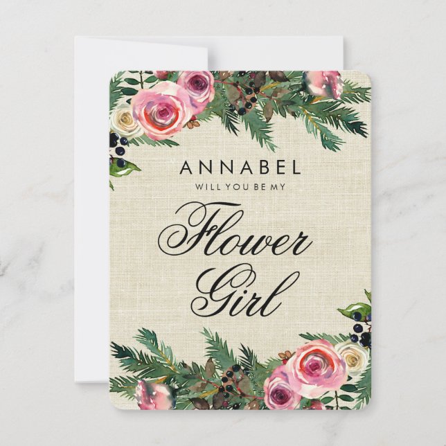 Convite Russo Burlap Winter Você Será Minha Flor Girl (Frente)
