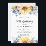 Convite Russo Chic Sunflower Blue Floral Feminino Aniversá<br><div class="desc">Personalize este convite de aniversário floral de girassol cônico rústico com sua própria redação fácil e rapidamente,  basta pressionar o botão personalizá-lo para reorganizar e formatar o estilo e posicionamento do texto.  Todos os textos são editáveis.  Itens correspondentes disponíveis no repositório!  (c) O feliz Cat Studio.</div>