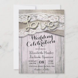Convite Russo Country Love Rope Burlap Lace Barn Casamento