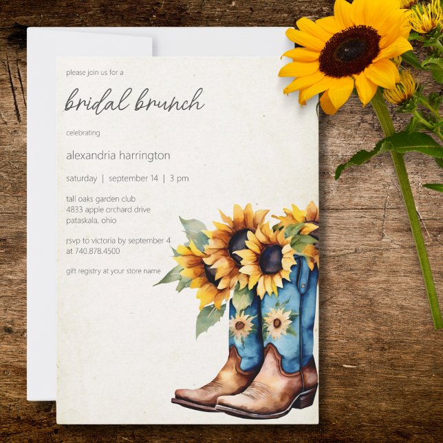 Convite Russo Cowboy Boots & Sunflower (Criador carregado)