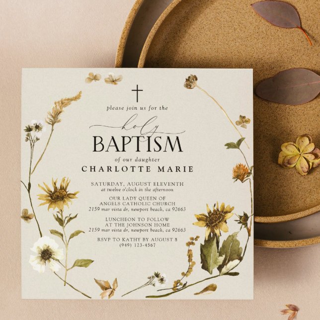 Convite Russo Girassol Santo Batismo Cruzamento Moderno de (Holy Baptism Invitations!)