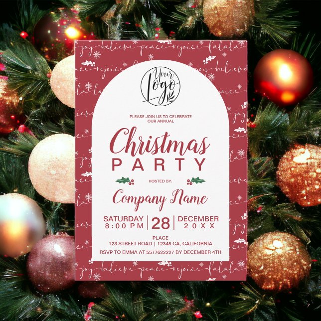 Convite Russo guião de Natal - partido corporativo vermelh (Rustic Christmas script corporate party red Invitation)