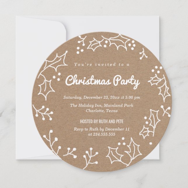 Convite Russo Kraft Paper Garland Border Festa de Natal (Frente)