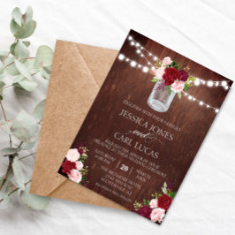 Convite Russo Madeira Borgonha Blush Rosa Rosa Mason Jar