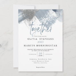 Convite Russo Moderno Chic Dusty Brushstrokes Azuis