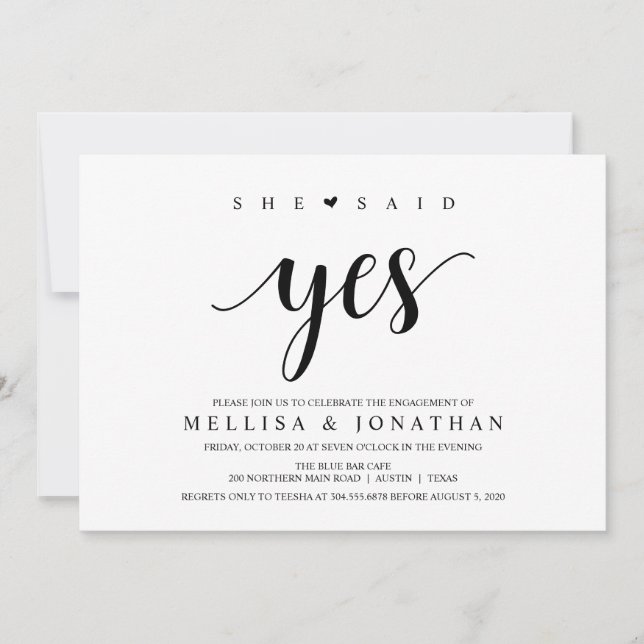 Convite Russo Moderno, Escrita Negra, Festa de noivado (Frente)