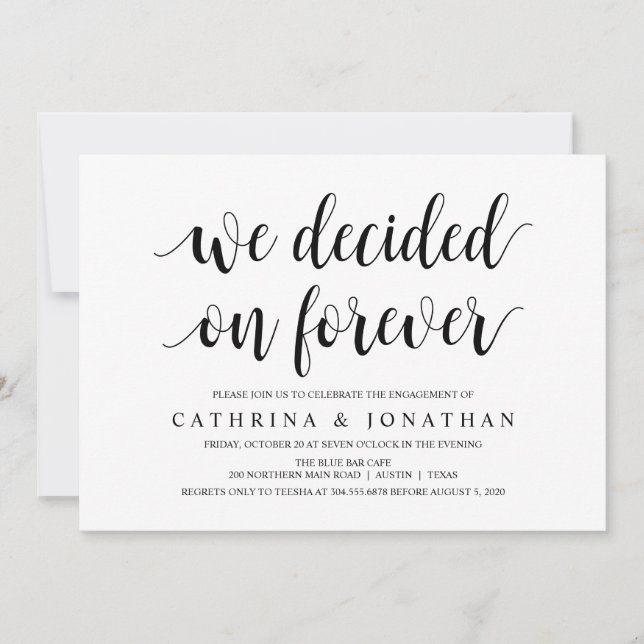 Convite Russo Moderno, Escrita Preta, Festa de noivado (Frente)