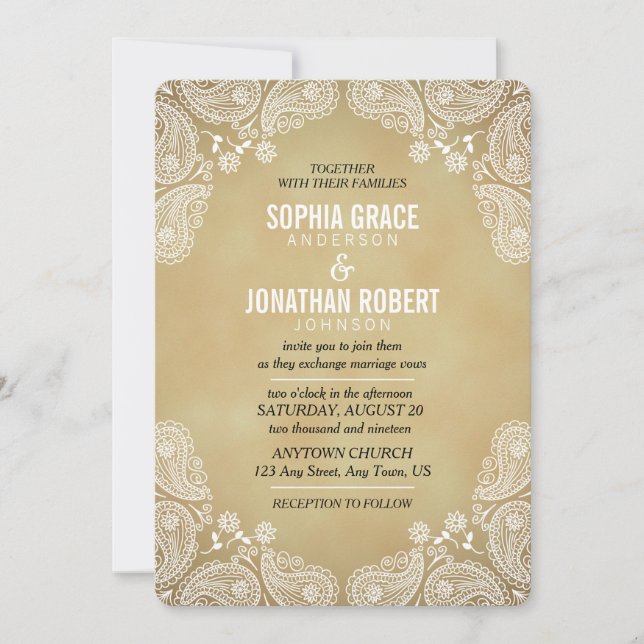 Convite Russo Para Casamento I Hand Drawn Paisley (Frente)