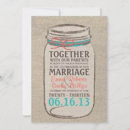 Convite Russo Para Casamento Mason Jar - Coral Tea