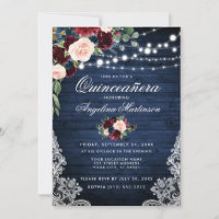 Russo Quinceanera Madeira Borgonha Azul Floral