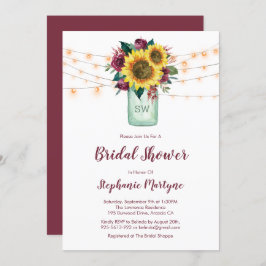 Convite Russo Sunflower Luzes Mason Jar Chá de panela