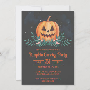 Convite Russo Watercolor Pumpkin Carving Party Halloween