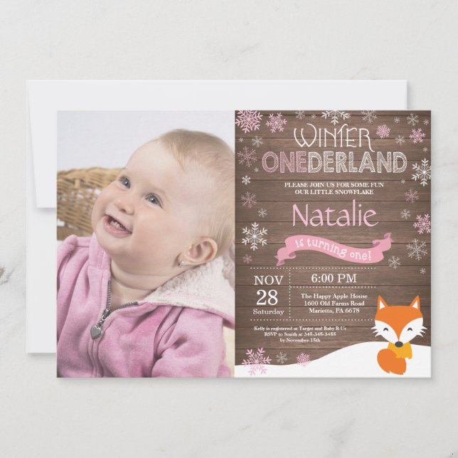 Convite Russo Winter Onederland Fox primeiro aniversario (Frente)