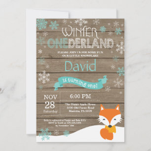 Convite Russo Winter Onederland Fox primeiro aniversario