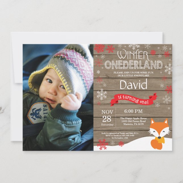 Convite Russo Winter Onederland Fox primeiro aniversario (Frente)