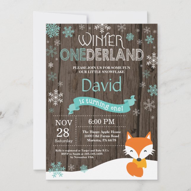 Convite Russo Winter Onederland Fox primeiro aniversario (Frente)