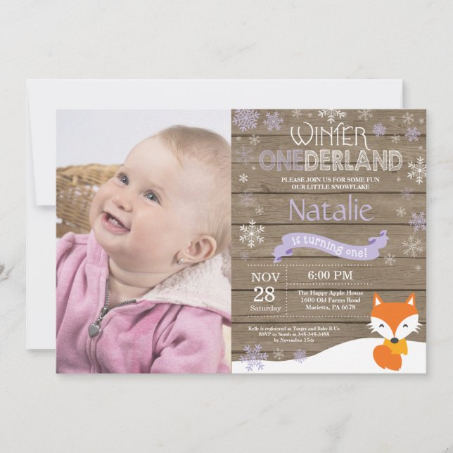 Convite Russo Winter Onederland Fox primeiro aniversario (Frente)