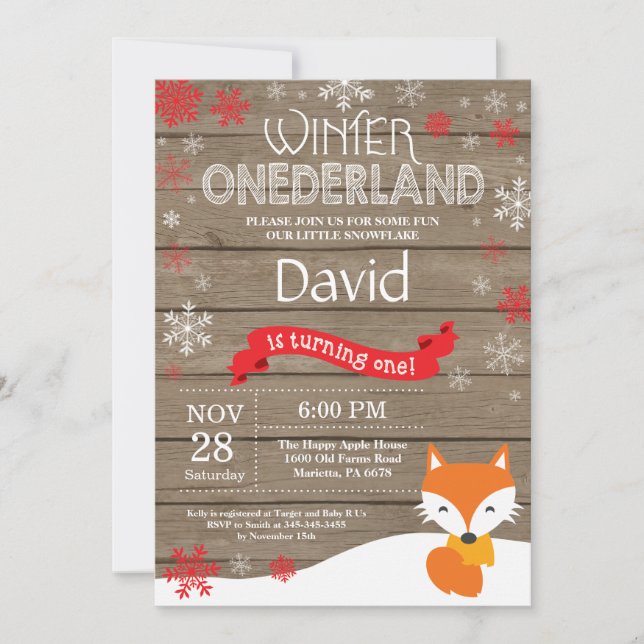 Convite Russo Winter Onederland Fox primeiro aniversario (Frente)