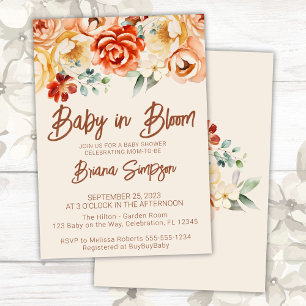 Convite Rust Beige Floral Chá de fraldas Neutro
