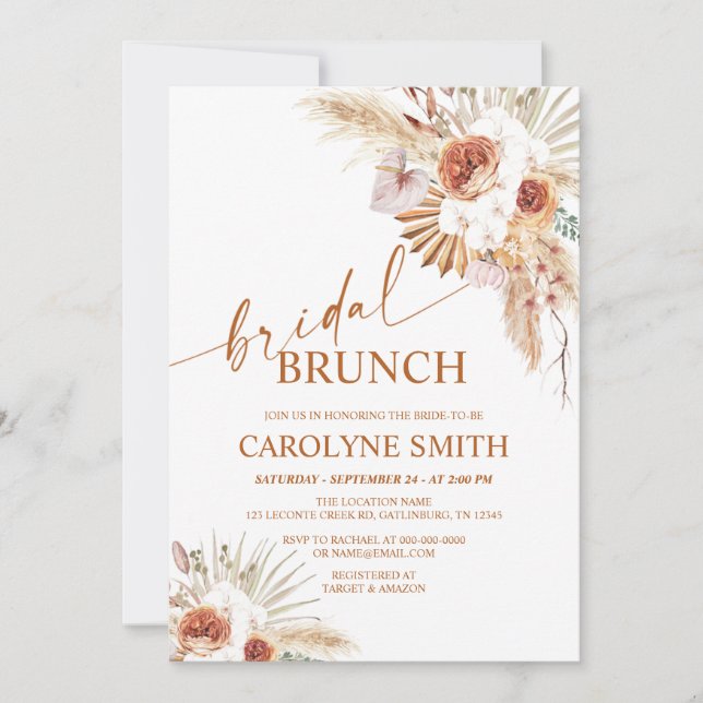 Convite Rust Boho E Pampas Grass Bridal Brunch (Frente)