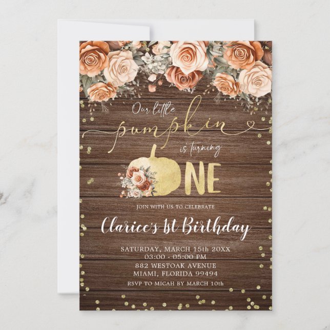 Convite Rust Burnt Orange Floral Pumpkin Aniversário (Frente)