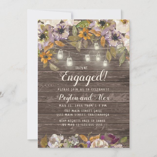 Convite Rust Cream Purple Floral String Luzes Madeira (Frente)