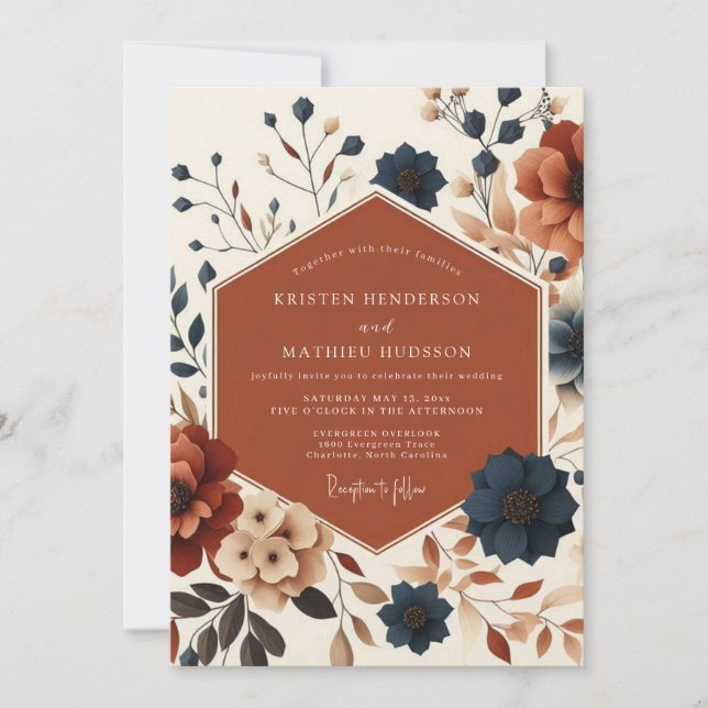 Convite Rust Floral Autumn Harvest Wedding (Frente)