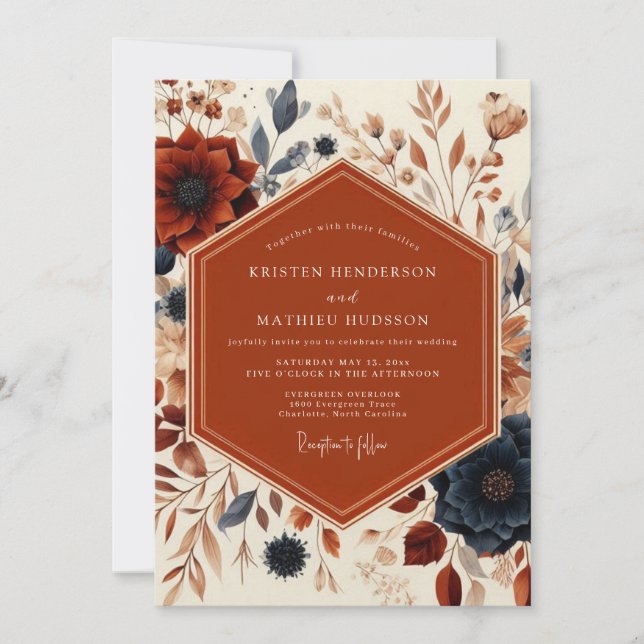 Convite Rust Floral Harvest Wedding (Frente)