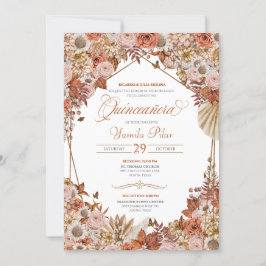 Convite Rust Laranja Folhas Autum Fallo Quinceanera