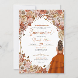 Convite Rust Laranja Folhas Autum Fallo Quinceanera