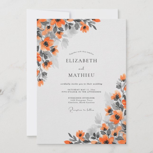Convite Rust Orange Elegant Autumnal Wedding (Frente)