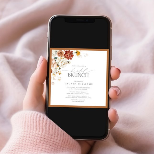 Convite Rust Orange Watercolor Bridal Botânica Brunch (Criador carregado)