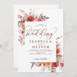 Convite Rust Red Burnt Orange BohoTerracotta Wedding Invit