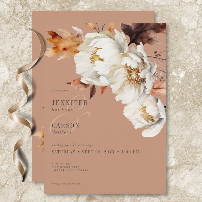 Convite Rust Rust Cream & Brown Fall Floral & Leaves (Rustic Rust Cream & Brown Fall Floral & Leaves Invitation)