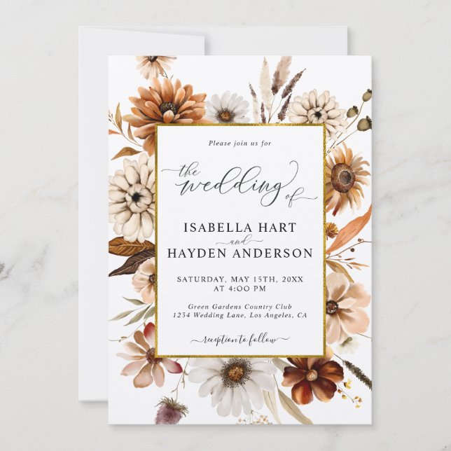 Convite Rust Terracotta Cai Tudo Em Um Casamento De Código (Frente)