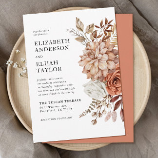 Convite Rust Terracotta Fall Floral Weding