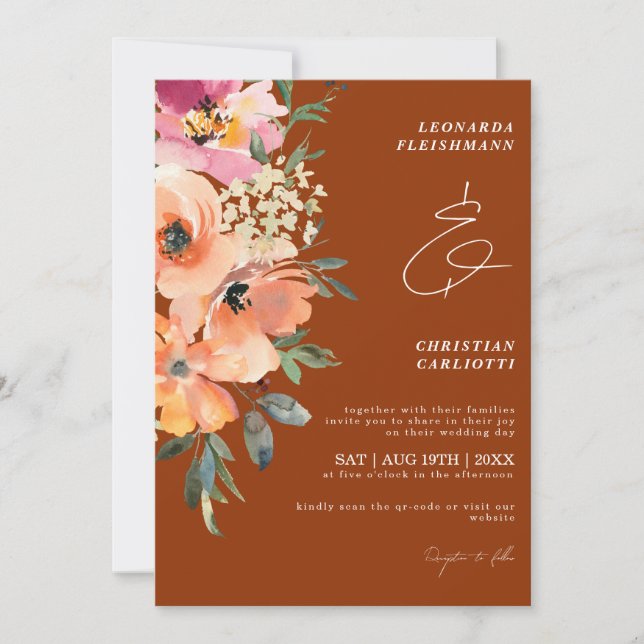 Convite Rust Terracotta Floral Wedding (Frente)