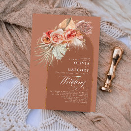 Convite Rust Terracotta Flowers Pampas Grass Boho Casament