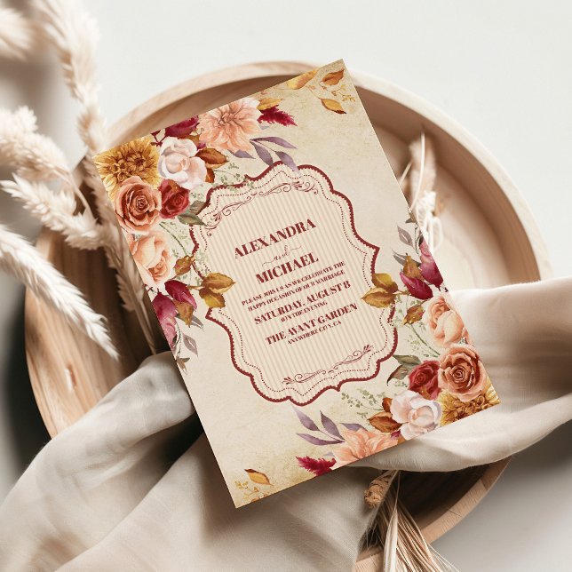 Convite Rust Terracotta Flowts Casamento outono Laranja Qu (Criador carregado)