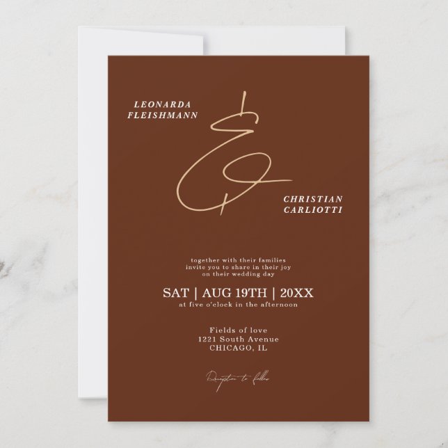 Convite Rust Terracotta Minimalista Ampersand Casamento  (Frente)