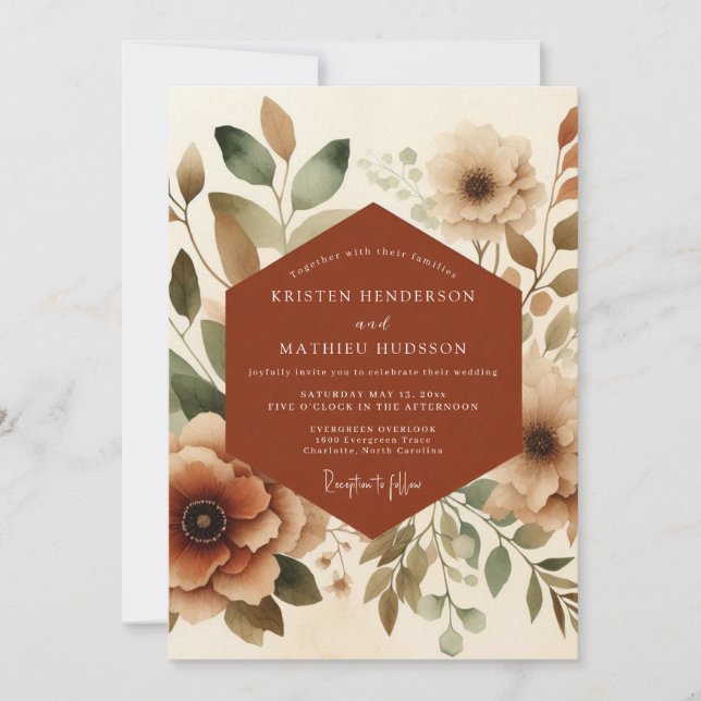 Convite Rust Watercolor Bloom Wedding (Frente)