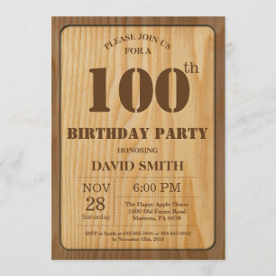 Convite Rustic 100th Birthday Invitation Vintage Wood