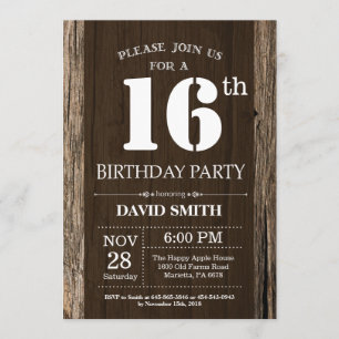 Convite Rustic 16th Birthday Invitation Vintage Wood