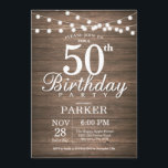 Convite Rustic 50th Birthday Invitation String Lights Wood<br><div class="desc">Rustic 50th Birthday Invitation com String Lights Wood Background. 16º 18º 21rua 30 40º 50º 60º 80 90 100º,  Qualquer idade. Para mais personalização,  clique no botão "Personalizar" e use nossa ferramenta de design para modificar este modelo.</div>