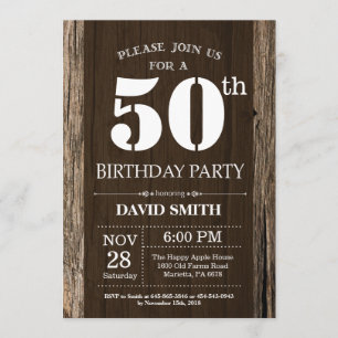 Convite Rustic 50th Birthday Invitation Vintage Wood