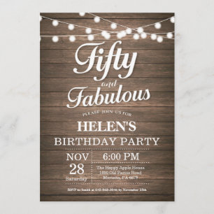 Convite Rustic 50th Birthday Invitation Wood Fabulous