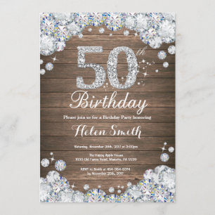 Convite Rustic 50th Birthday Silver Diamond