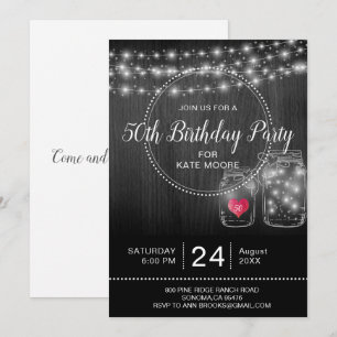 Convite Rustic 50th Birthday String Luzes Mason Jars